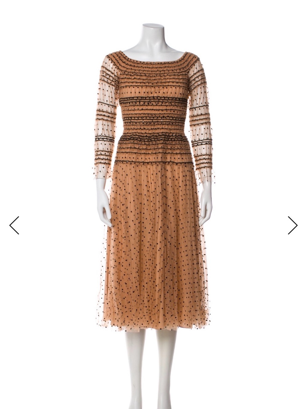 Self-Portrait Tan Midi Dress with Black Beaded Detail